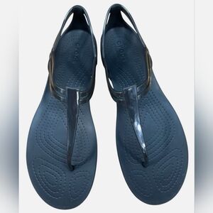 nwot CROCS Isabella T-strap Womens SZ W5 Black Sandals